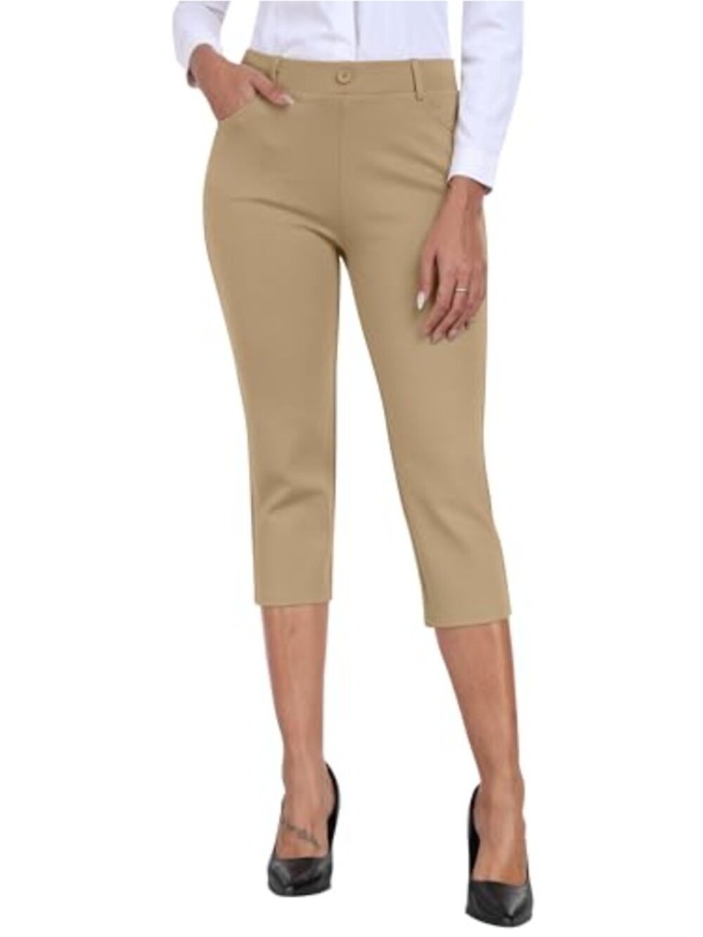 Stretchy Golf Capri Pants Women Pull On 4 Pockets Casual Yoga Dress Capris